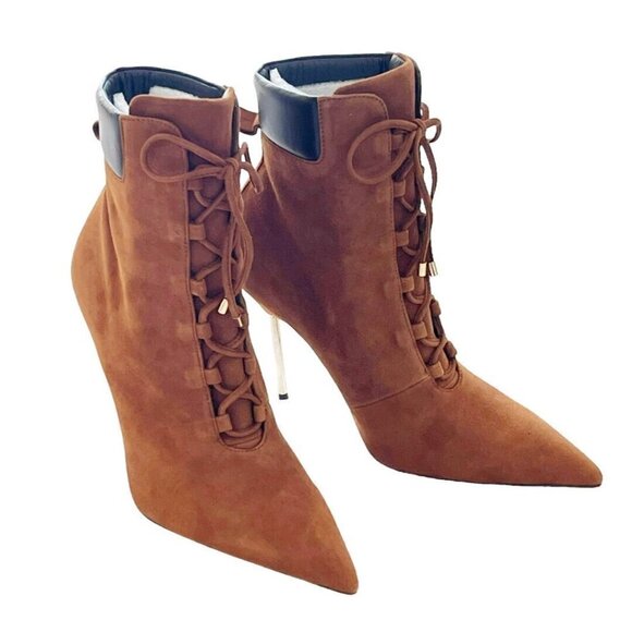 Good American Boots Womens Size 8 Tobacco Suede Pointed Toe Scandal Booties NIB - Picture 3 of 11